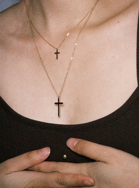 DosPuntos 爱的激流 金色双层十字架项链毛衣链欧美简约钛钢嘻哈