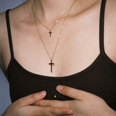 DosPuntos金色十字架双层项链