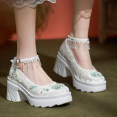 lolita新中式 古装 国风不累脚高跟汉服鞋 厚底增高复古风玛丽珍女鞋