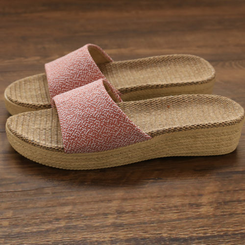 尤尔康EVA坡跟高跟厚底亚麻拖鞋