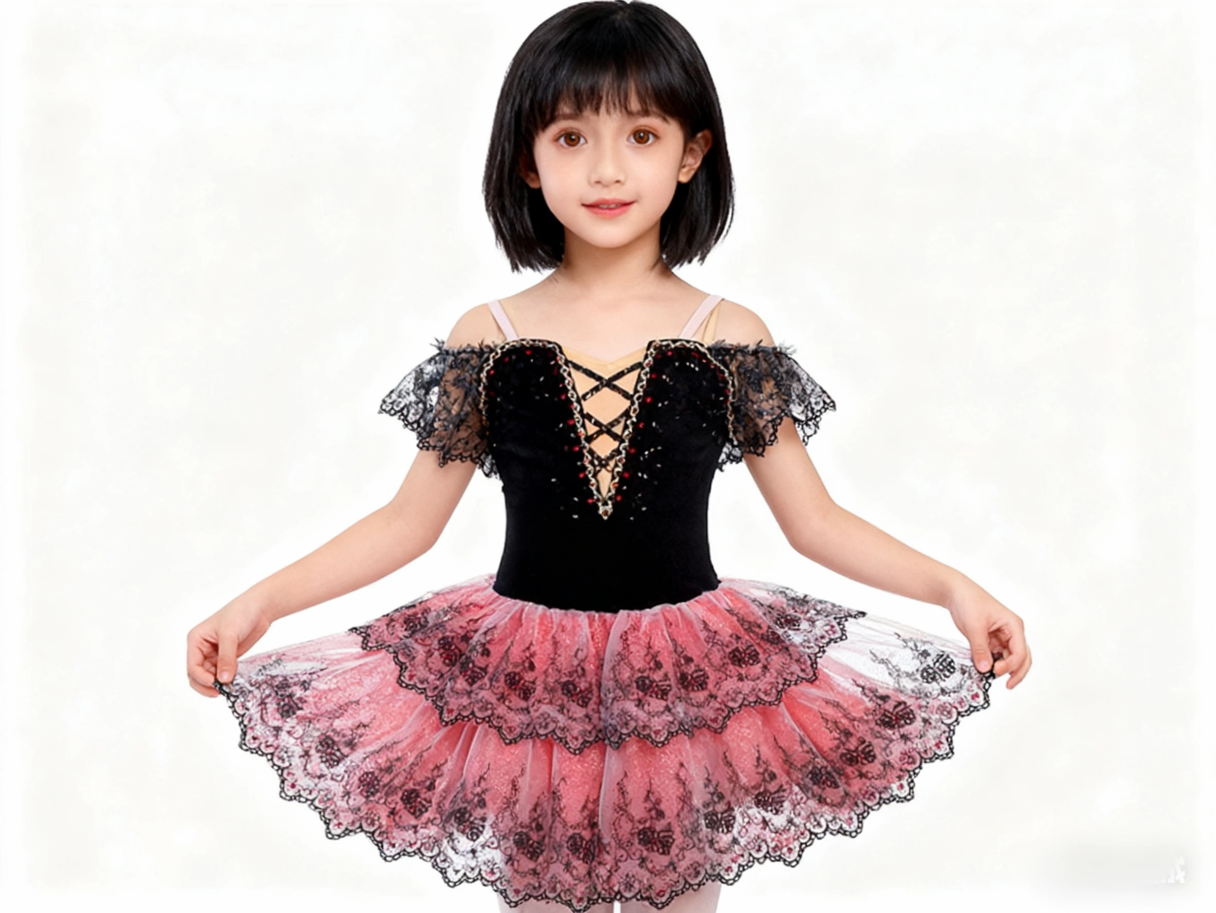 卡门变奏芭蕾裙儿童专业表演服黑红色比赛蓬蓬纱裙专业芭蕾演出服