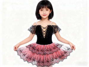 卡门变奏芭蕾裙儿童专业表演服黑红色比赛蓬蓬纱裙专业芭蕾演出服