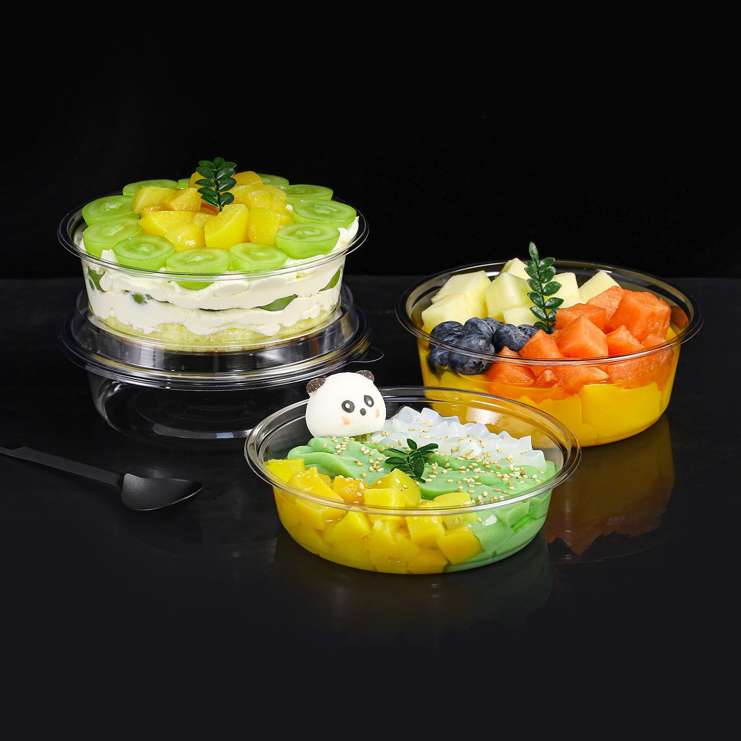 冰粉专用打包碗塑料甜品果切盒PET带盖商用水果捞沙拉轻食碗包邮