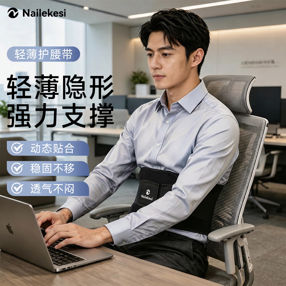 耐力克斯轻薄护腰带强力支撑男运动冬季透气训练薄款健身久坐神器