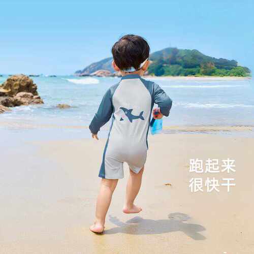 防晒夏季可爱鲨鱼短袖泳衣连体