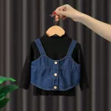 Весенний демисезонный джинсовый комплект для девочек, в корейском стиле, в западном стиле, эффект подтяжки, 3 предмета