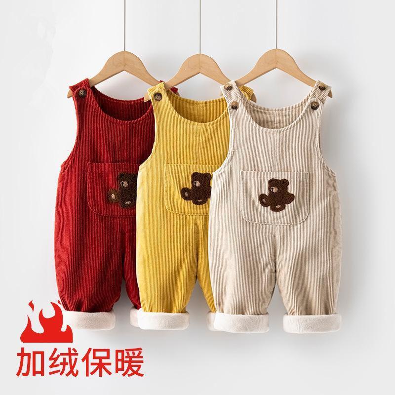 儿童灯芯绒背带裤2024秋冬装