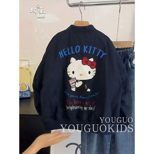 女童棒球服外套春秋款2025新款儿童洋气kt猫时髦秋装夹克开衫上衣