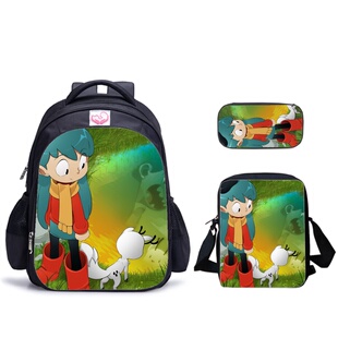 希尔达 Hilda系列周边三件套-书包+挎包+笔袋卡通印花图案
