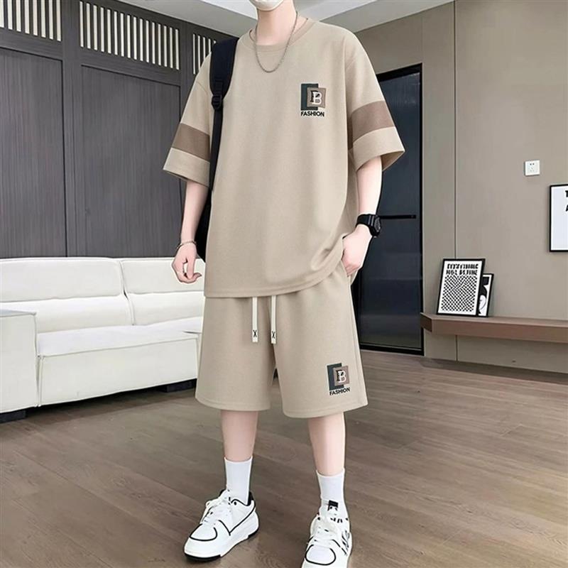 榕坤懒人休闲套装2026新款男装夏季薄款透气冰丝短袖男士运动短裤