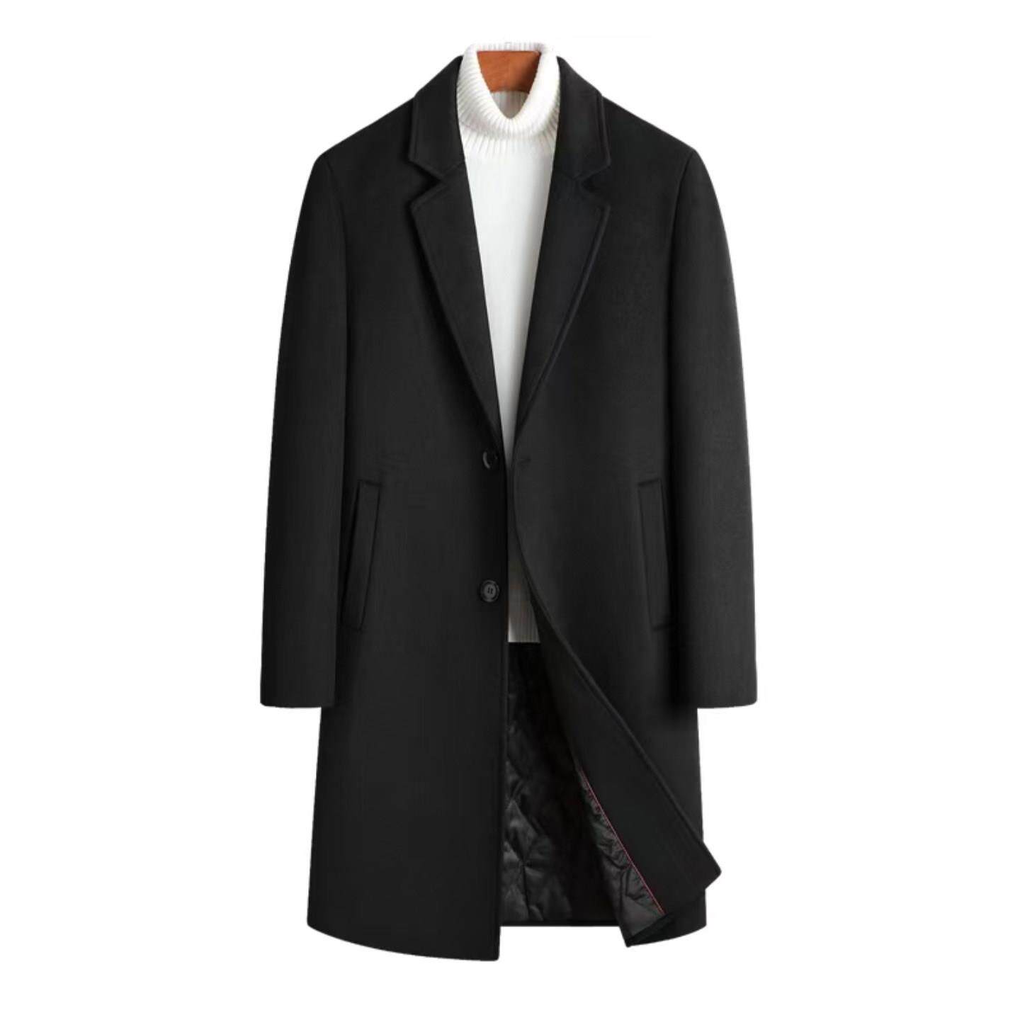 振炳男装高端进口轻奢款男士中长款毛呢大衣商务休闲外套加棉风衣