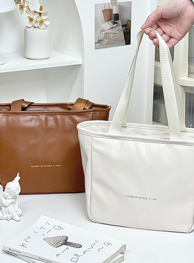 通勤饭盒包上班族带饭神器大容量保温袋装饭手提包简约高级感皮包