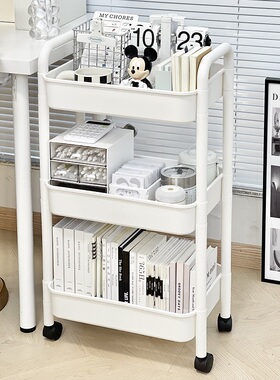桌边推车置物架学生桌下收纳架可移动滑轮多层书包书本手推车简约