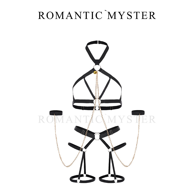 五花大绑 高级感连体衣性感铃铛三点式比基尼龟甲缚吊袜带套装