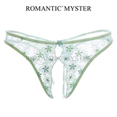 丁字库蕾丝刺绣诱惑透视网纱开裆T裤 入谜 小清新薄荷绿性感女内裤