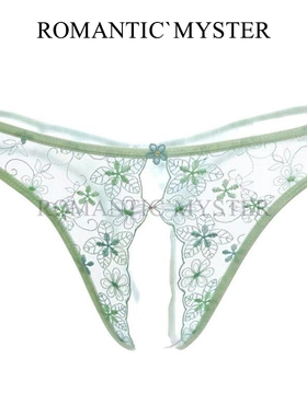 入谜 小清新薄荷绿性感女内裤丁字库蕾丝刺绣诱惑透视网纱开裆T裤