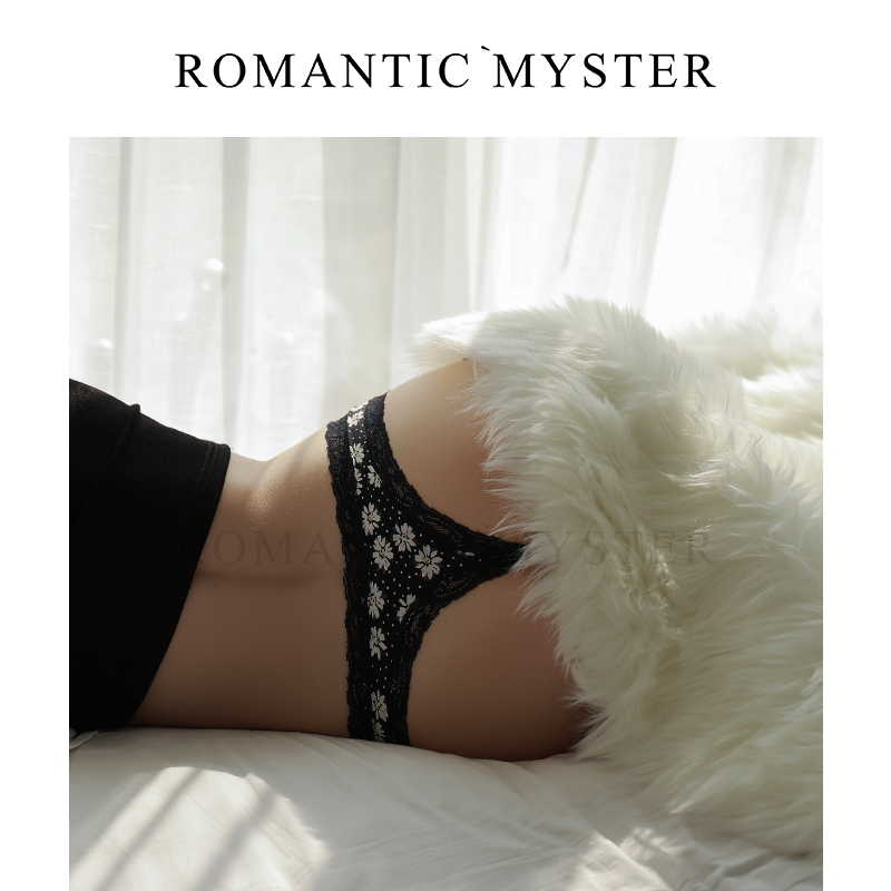 入谜 丝滑软糯纯欲蕾丝边印花性感低腰丁字裤超薄透气弹力内裤女