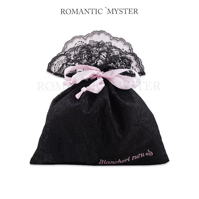 内衣收纳袋 日本杂志附录情趣内衣配件黑色蕾丝束口袋分类整理