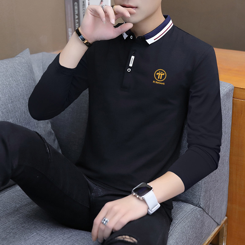 派币衣服纯棉polo衫长袖pi币男装