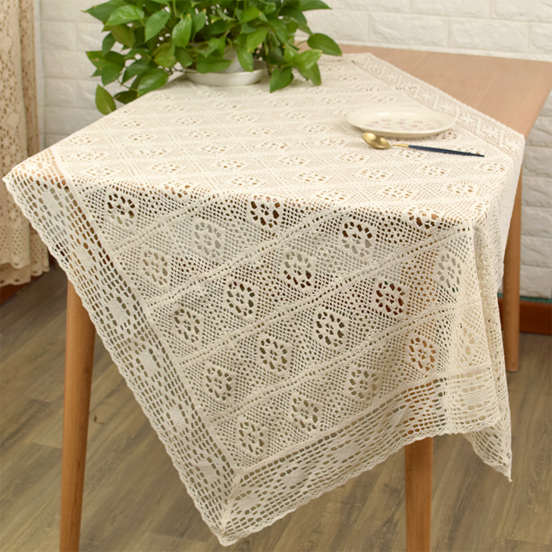 田园镂空棉线桌布针织勾针钩花方餐桌布茶几盖巾台布长方形方格子