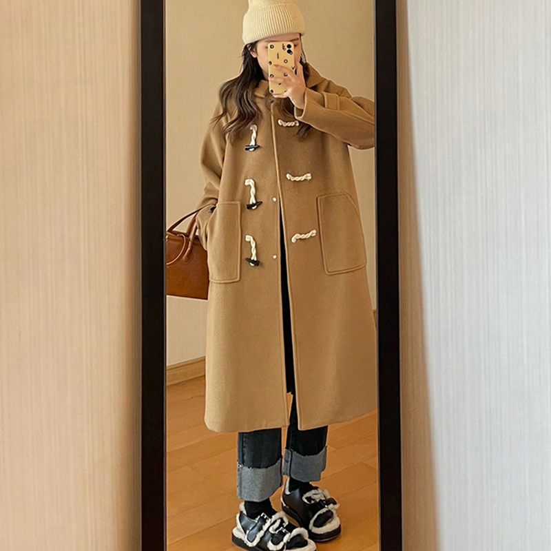 双面羊绒牛角扣呢子大衣女毛呢外套冬季小个子英伦风赫本风高级感