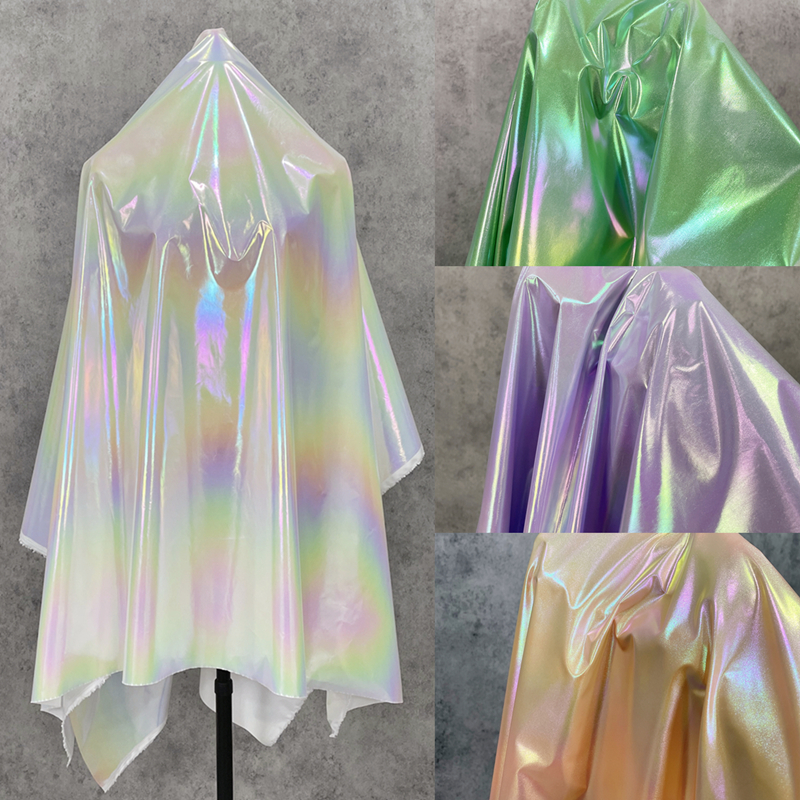 彩虹渐变幻彩亮面羽绒服夹克布料