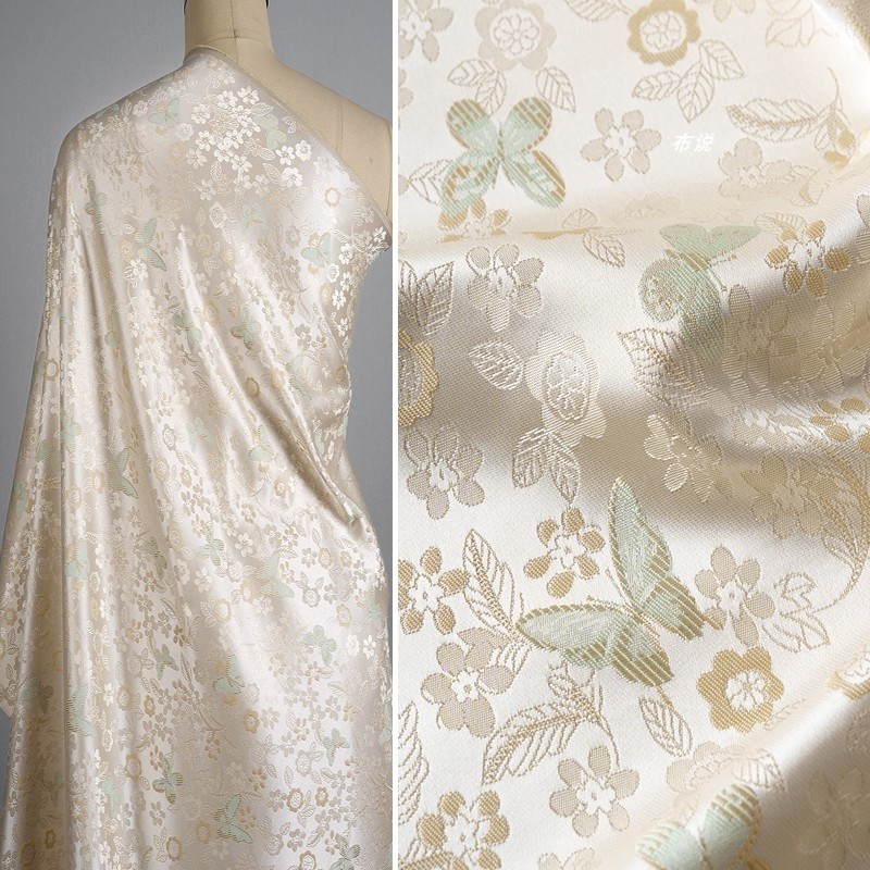 浅米色 蝴蝶小花织锦缎提花仿宋锦面料 中国风外套裙子丝滑布料,纺织面料/辅料/配套,汉服面料,淘宝优惠券,粉丝福利购,淘宝优惠卷