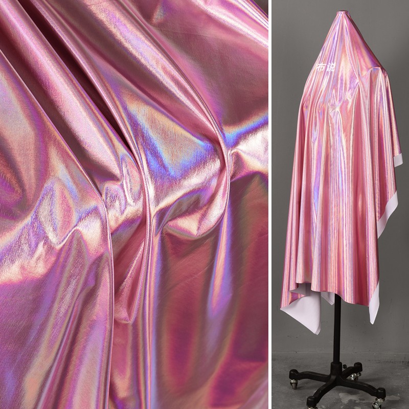 幻彩烫金布镭射粉色连衣裙演出服