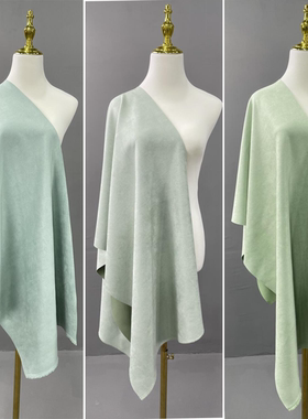 果绿豆绿色系 进口弹力麂皮绒空气层面料 厚款翻毛皮仿鹿皮绒布料