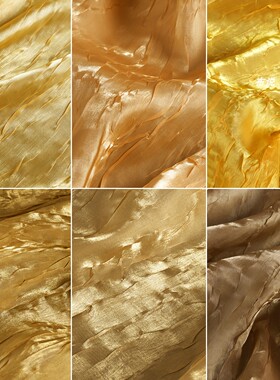 橘黄色琥珀金 创意不规则水波纹绉纱面料 仙气飘飘衬衫裙子透气布