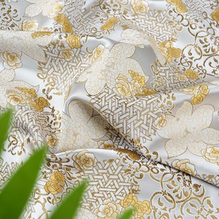 花卉织锦缎提花面料 国风外套旗袍汉服仿宋锦丝绸DIY布料 浅灰色