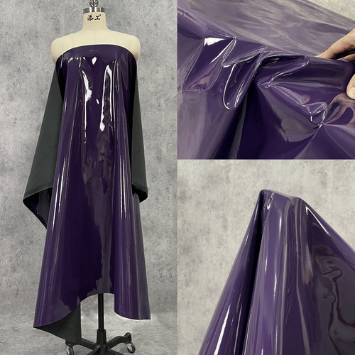 镜面深紫色亮面皮革光滑无弹厚款