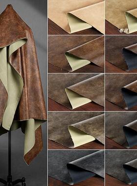 擦色PU做旧皮革 复古潮流皮夹克皮裙皮裤手工包包设计师双色皮料