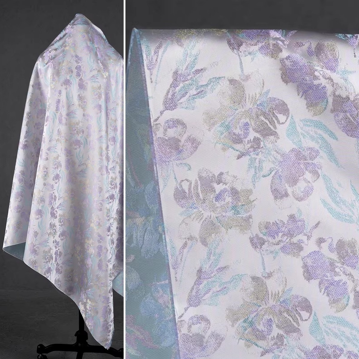 玫瑰花织锦缎提花面料 蓝紫色 优雅气质中式外套马甲汉服服装布料,纺织面料/辅料/配套,汉服面料,淘宝优惠券,粉丝福利购,淘宝优惠卷