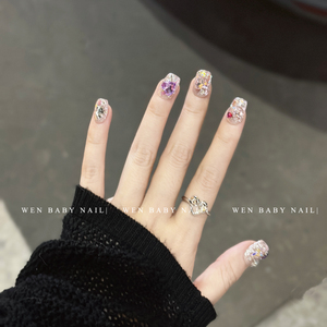 【温Baby】紫恋星晨~爆闪清冷美甲星星爱心闪钻甜酷高级感穿戴甲