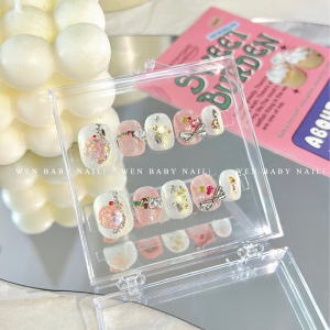 【温Baby】心电感应~甜欲小短甲甜酷蝴蝶结碎钻珠光可爱穿戴甲片