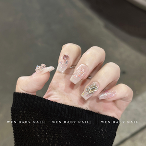 【温Baby】告白小熊~爆闪学院美甲堆钻粉色亮片甜酷可爱穿戴甲片