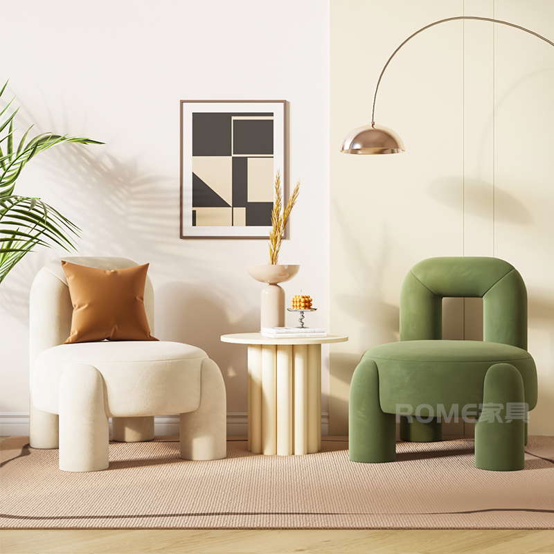 高密度海绵奶油风休闲单椅