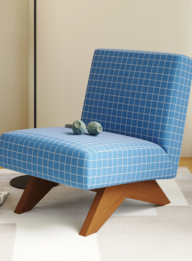 ROME设计师单人沙发椅中古风蓝色格子休闲椅客厅卧室靠背布艺椅子