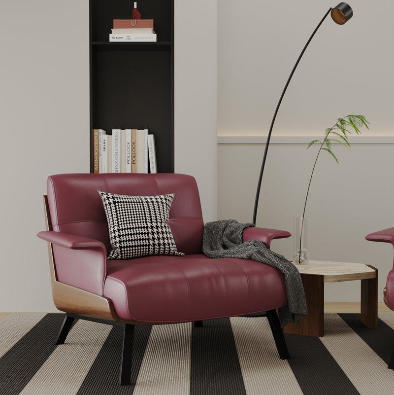 中古风单人沙发Daiki.躺椅侘寂懒人椅别墅酒店真皮扶手椅高端意式