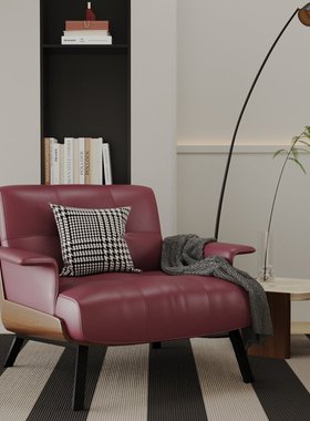 中古风单人沙发Daiki.躺椅侘寂懒人椅别墅酒店真皮扶手椅高端意式