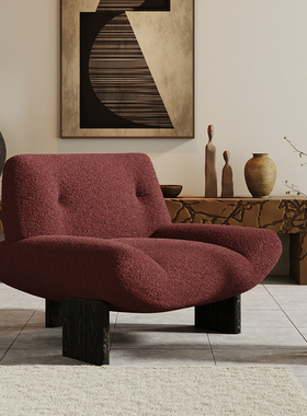 复古单人沙发椅侘寂风实木休闲椅酒店客厅会所接待椅设计师洽谈椅