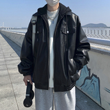 1014-PY986假两件棉衣男冬季韩版宽松PU皮百搭连帽棉服P148-限178，男装棉衣，星座1014