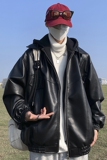 1014-PY985-P148假两件皮衣外套男2025年新款机车服pu皮夹棉棉衣，男装皮衣，星座1014