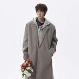 FY928~黑色中长款假两件可拆卸毛呢大衣男款冬季男加厚呢子风衣，男装风衣，星座1014