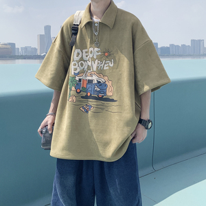 现货已注册版权1014-T87~polo衫男夏季宽松字母印花港风短袖男P48图片