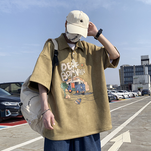 现货已注册版权1014-T87~polo衫男夏季宽松字母印花港风短袖男P48图片