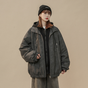 1014-MY7709-P148美式棉服假两件连帽皮衣夹棉设计感冬季棉衣图片
