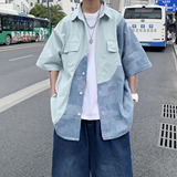 wassuphappy盐系男友风短袖衬衫男款夏季潮流高级感撞色工装外套，男装衬衫，星座1014