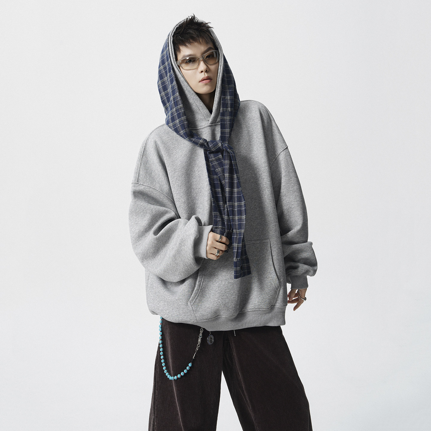 现货1014-WY07-P78-美式可拆卸假两件格子披肩卫衣男秋季新款,男装卫衣,星座1014